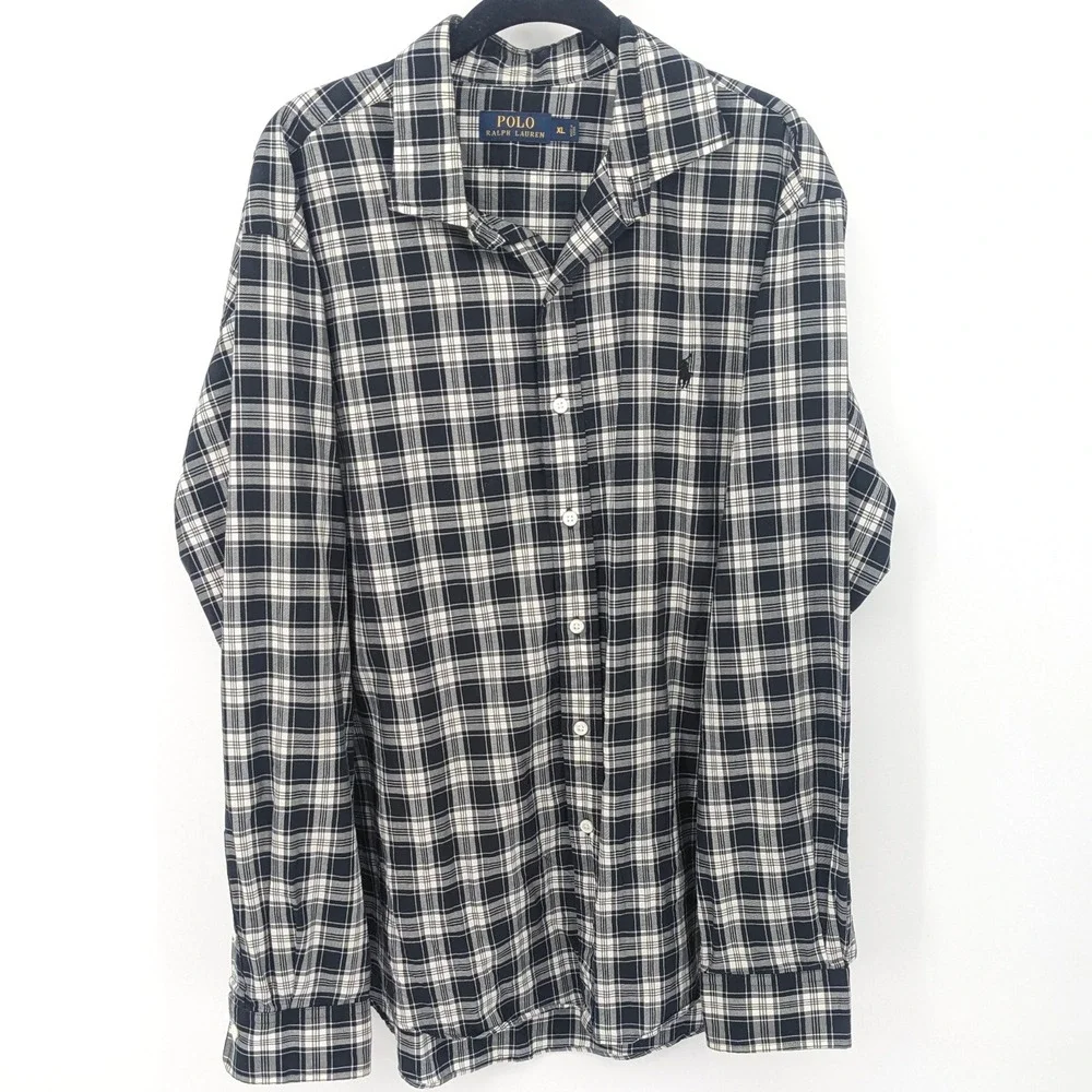 Polo Ralph Lauren Shirt Men XL Blue‎ Plaid Long Sleeve Button Down Preppy Casual
